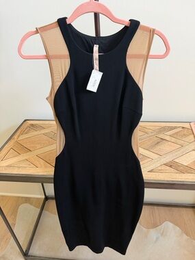Bailey 44 Black with Nude Mesh Panel Mini Dress